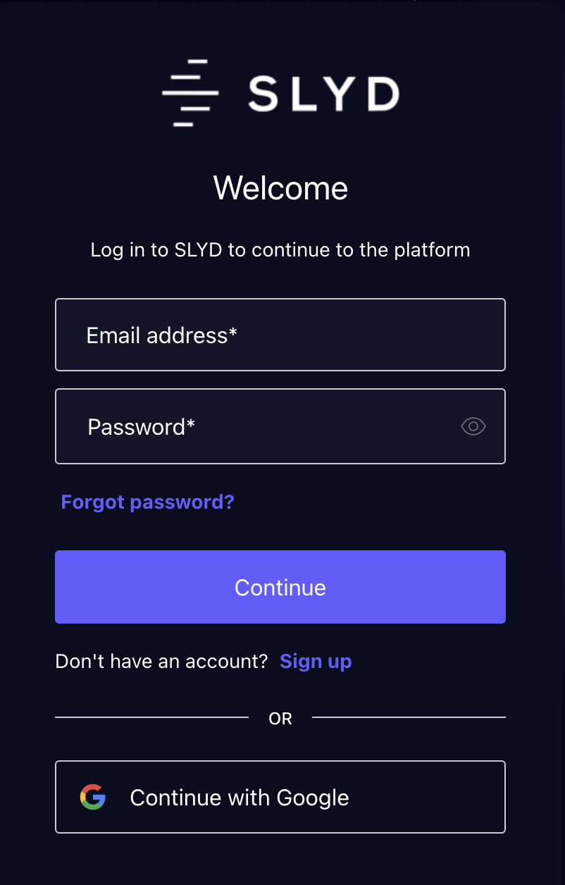 SLYD Log In Screen
