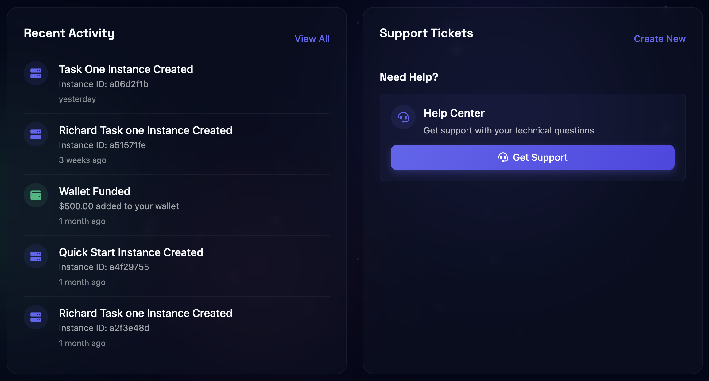SLYD Activity & Support Hub showing activity feed and support system