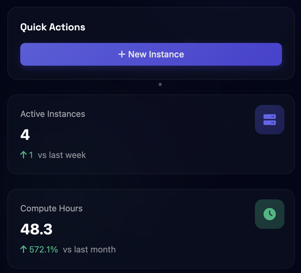 SLYD Instance Deployment showing one-click GPU/CPU instance creation