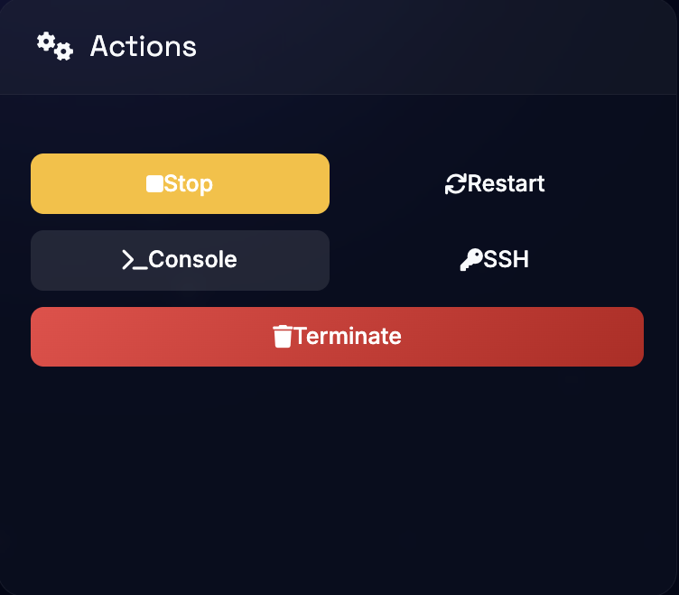 Actions window showing SSH connection options