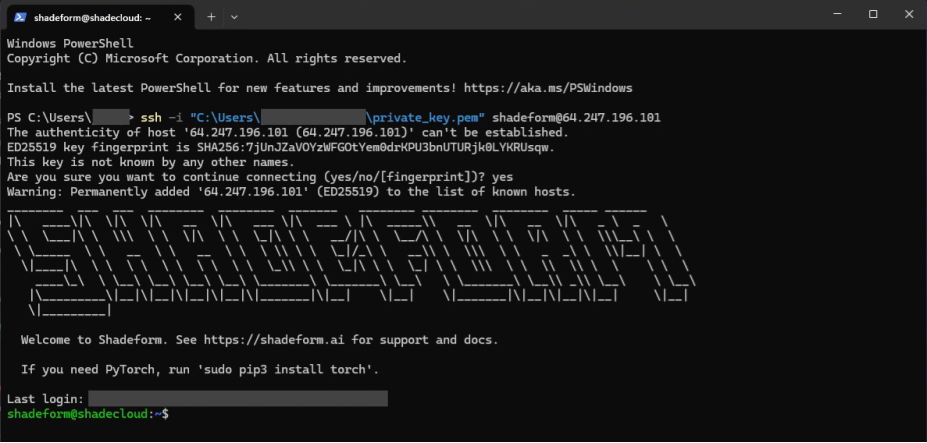 SSH into server terminal
