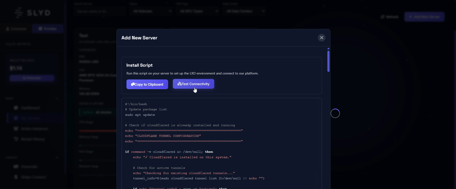 Connection test results